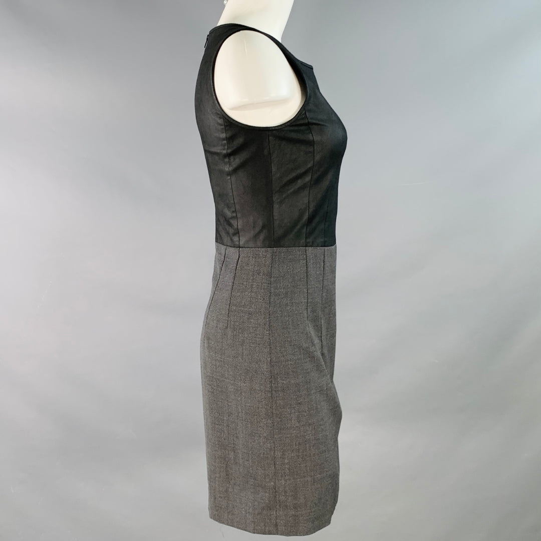 THEORY Size 2 Black Grey Virgin Wool Blend Goat Leather Sleeveless Dre Sui Generis Designer Consignment THEORY Size 2 Black Grey Virgin Wool Blend Goat Leather Sleeveless Dre Sui Generis Designer Consignment