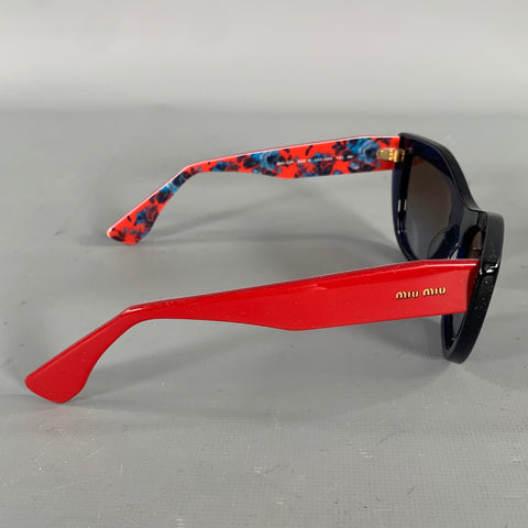 MIU MIU Navy Red SMU 02P Floral Acetate Sunglasses