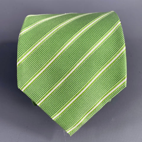 ISAIA Green White Diagonal Stripe Silk Tie