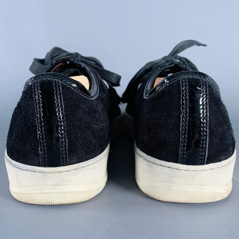 LANVIN Size 11 Black Mixed Fabrics Suede Low Top Sneakers