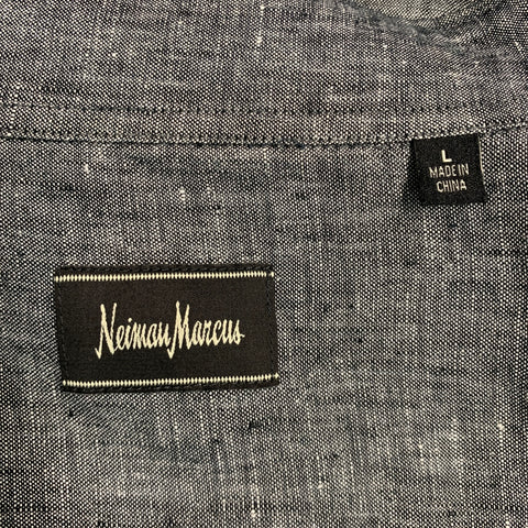 NEIMAN MARCUS Size L Grey Linen Button Down Long Sleeve Shirt