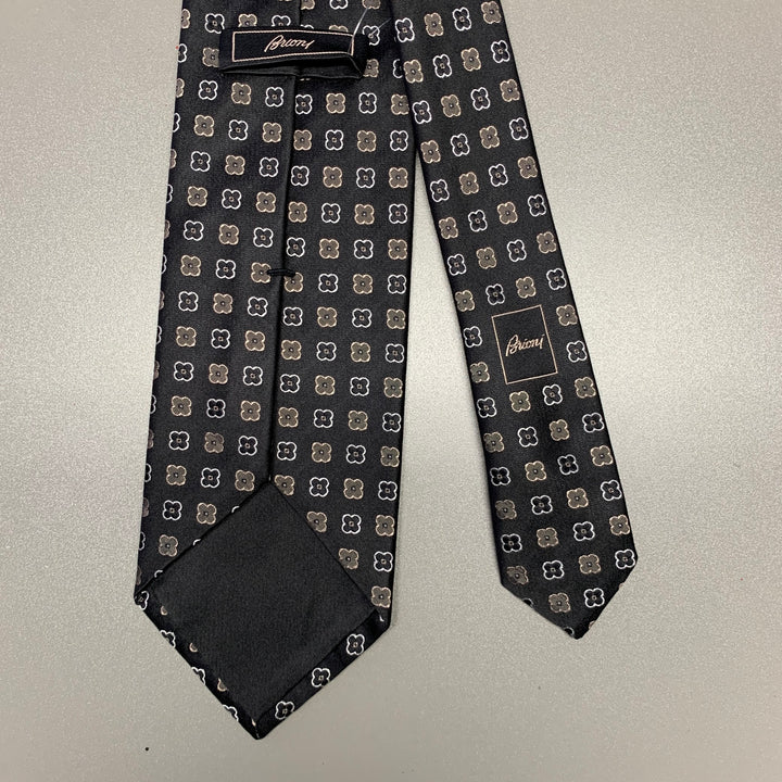 BRIONI Black Tan Floral Silk Tie