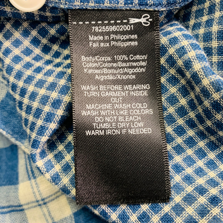 RRL by RALPH LAUREN Size XL Blue Cream Plaid Cotton Long Sleeve Shirt