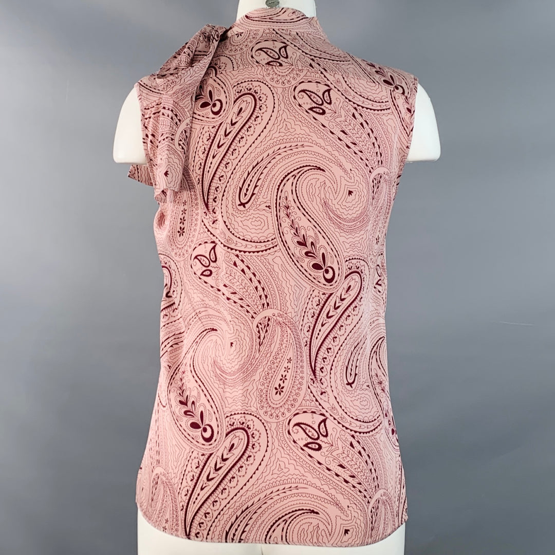 PHILIPPE ADEC Size S Pink Burgundy Silk Blend Paisley Sleeveless Layered High Neck Casual Top