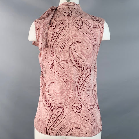 PHILIPPE ADEC Size S Pink Burgundy Silk Blend Paisley Sleeveless Layered High Neck Casual Top