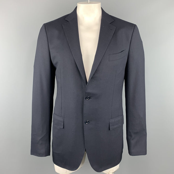 ERMENEGILDO ZEGNA Size 42 Long Navy Solid Wool Notch Lapel Sport Coat