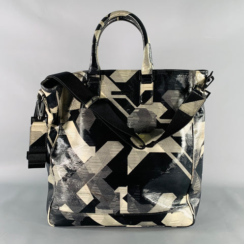 EMPORIO ARMANI Size Black Grey Beige Print Leather Tote Bag