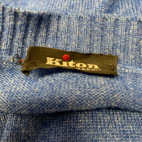 KITON Size M Blue Knitted Cashmere Silk Crew-Neck Pullover