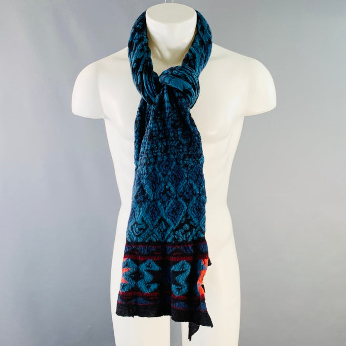 KAPITAL Blue Multi Color Abstract Wool Scarf