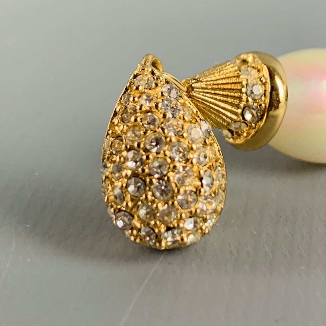 VINTAGE Gold Rhinestone Faux Pearl Earrings