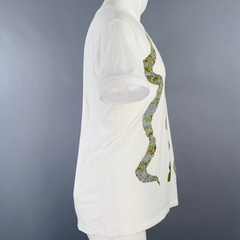 MARC by MARC JACOBS Size M White Olive Snake Cotton Short Sleeve T-shirt