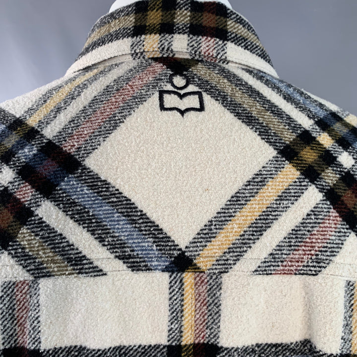 ISABEL MARANT ETOILE Size XS Cream Plaid Polyester Oversized Flannel Shirt Jacket