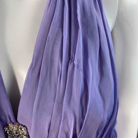 BADGLEY MISCHKA Size S Purple Lilac Silk Iridescent Halter Evening Gown