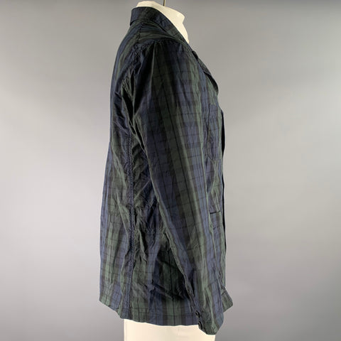 ENGINEERED GARMENTS Chest Size XL Green Navy Plaid Cotton Blend Sport Coat