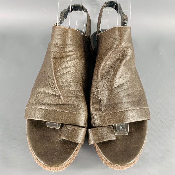 BALENCIAGA Size 8 Brown Leather Toe Ring Espadrille Sandals