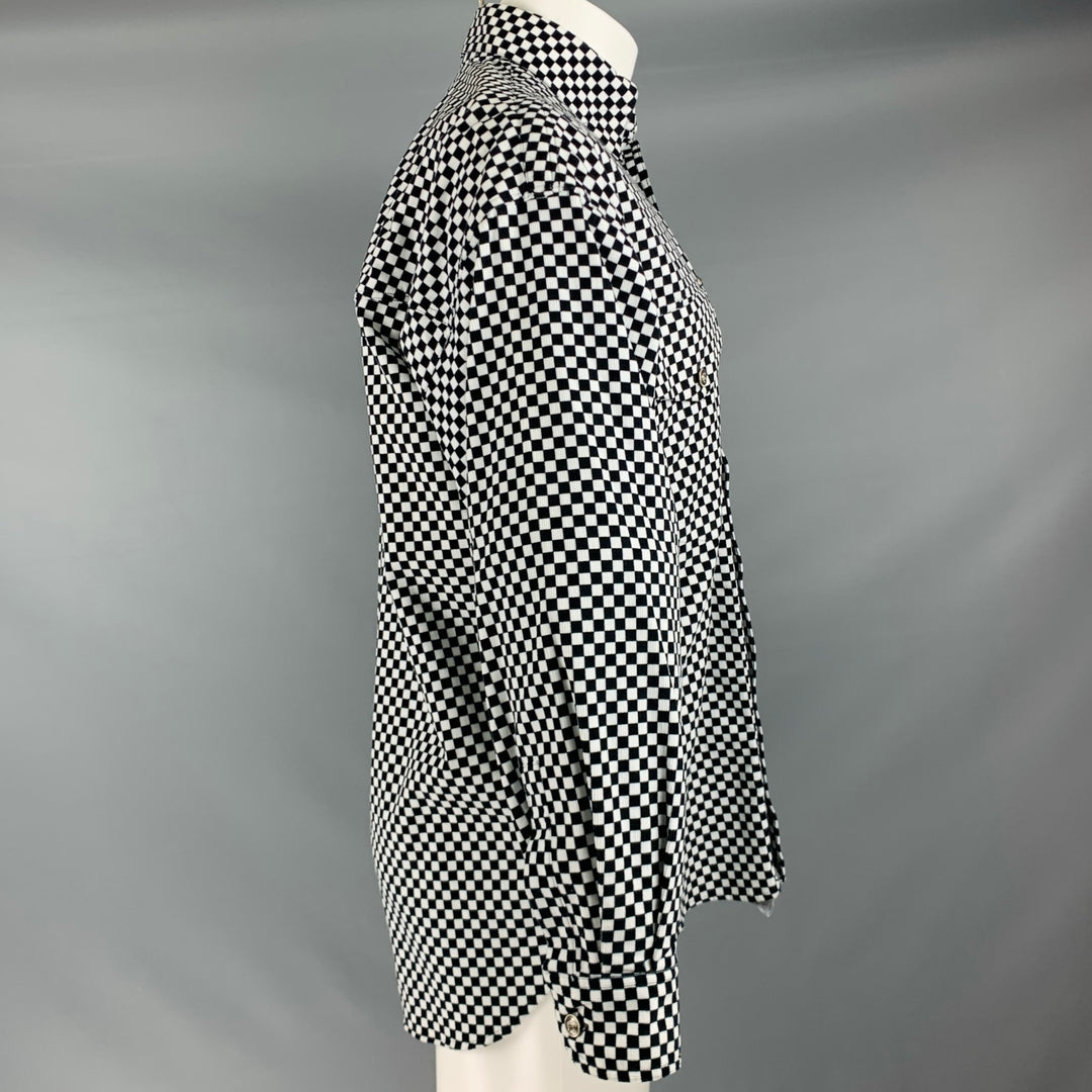 VERSACE JEANS Size S Black White Checkered Cotton Long Sleeve Shirt