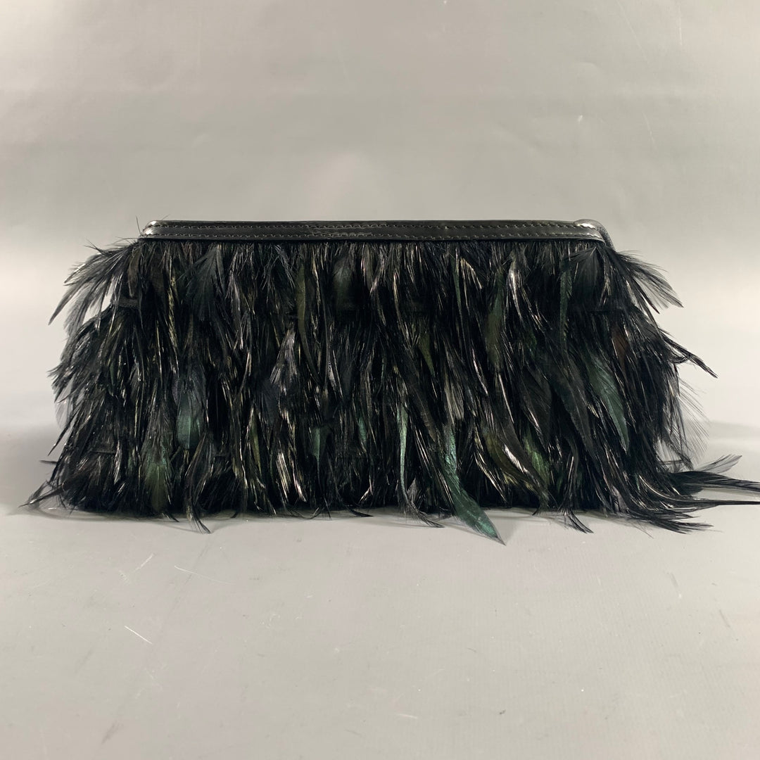 DRIES VAN NOTEN Black Feather Clutch Handbag