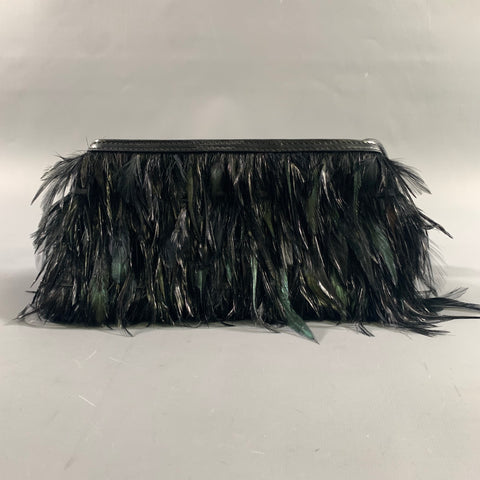 DRIES VAN NOTEN Black Feather Clutch Handbag