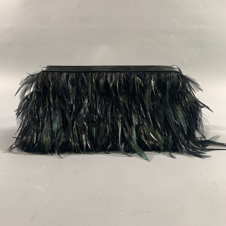 DRIES VAN NOTEN Black Feather Clutch Handbag