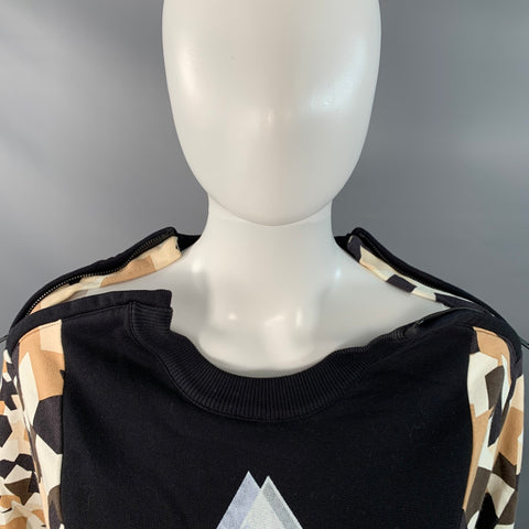 GIVENCHY Size S Black Brown Cream Cotton Geometric Crew Neck Pullover