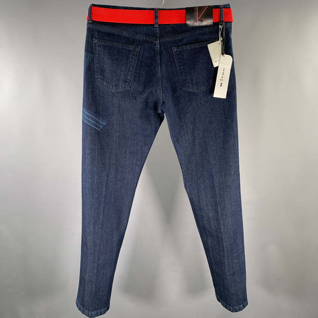 KITON Size 36 Navy Contrast Stitch Denim Straight Jeans
