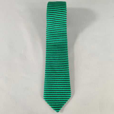 ADAM KIMMEL Green Black Stripe Cotton Skinny Tie