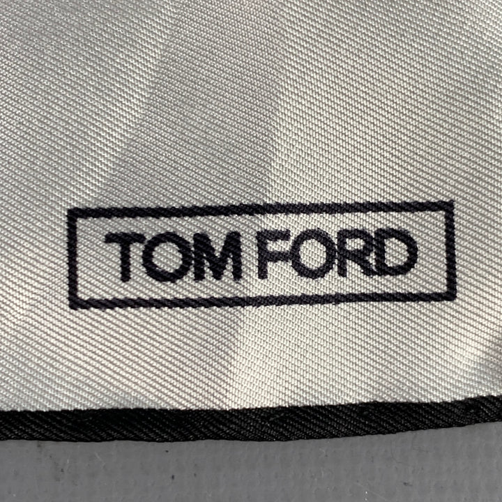 TOM FORD White Black Logo Silk Pocket Square