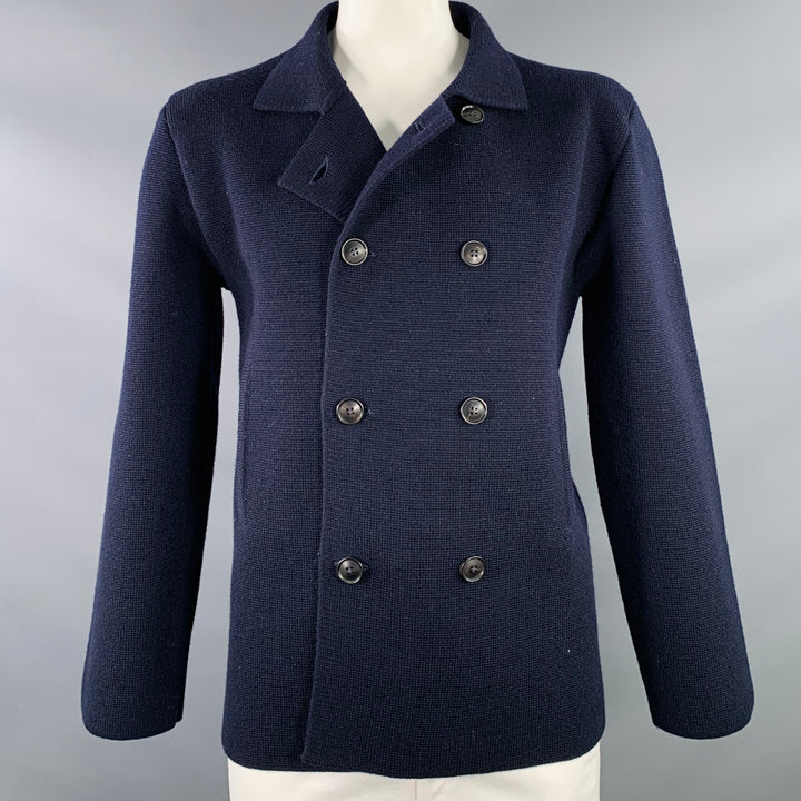 ANDERSEN-ANDERSEN Size XXL The Peacoat Navy Waffle Knit Merino Wool Coat