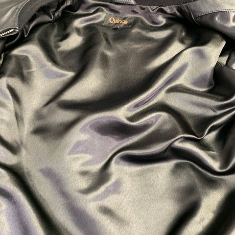 QUINCE Size XL Black Sheepskin Leather Bomber Jacket