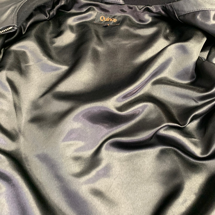 QUINCE Size XL Black Sheepskin Leather Bomber Jacket