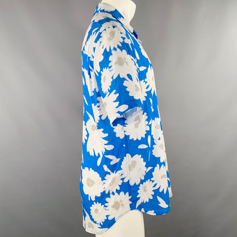 Chemise JACQUEMUS Taille 38 Bleu Blanc Floral Viscose Une poche Manches courtes