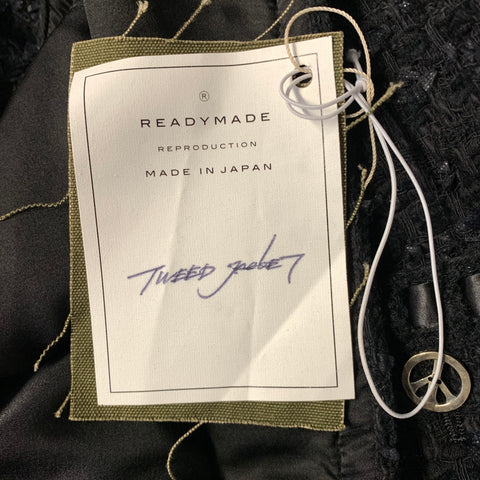 READYMADE Size L Black Tweed Cotton Polyester Collarless Jacket