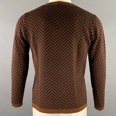 BARENA Size S Brown Black Herringbone Wool Blend Crew-Neck Pullover