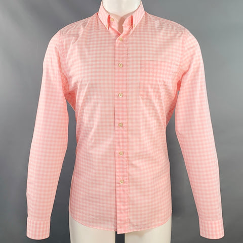 PRADA Size S Pink White Gingham Cotton One Pocket Long Sleeve Shirt