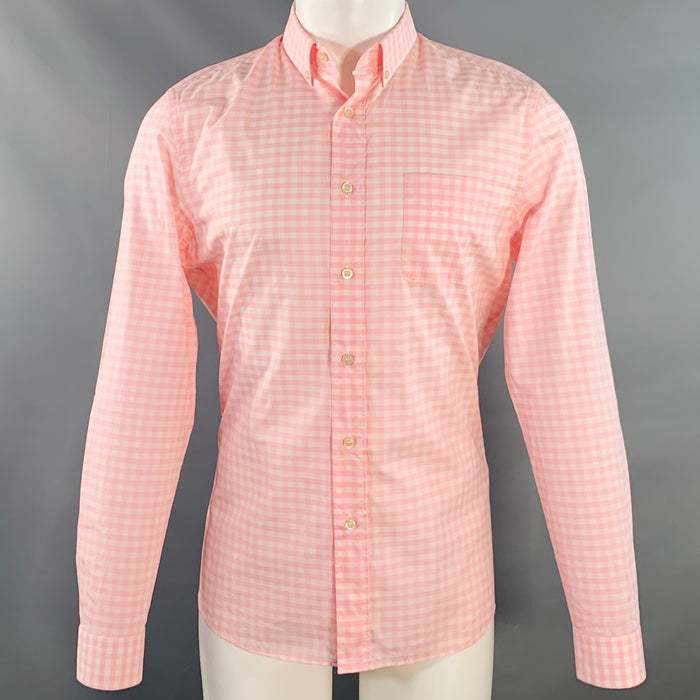 PRADA Size S Pink White Gingham Cotton One Pocket Long Sleeve Shirt