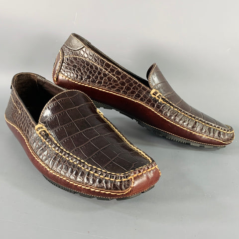 COLE HAAN Size 9 Brown Embossed Leather Drivers Loafers