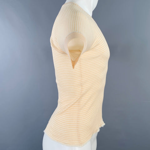 PRADA Size M Beige Cream Stripe Cotton Short Sleeve Pullover