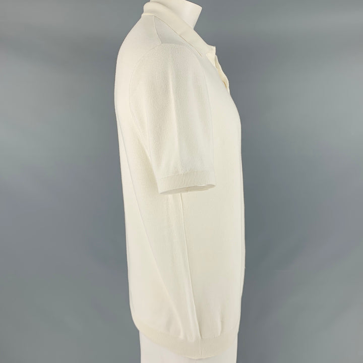 SUNSPEL Size XL Off White Pique Cotton Short Sleeve Polo