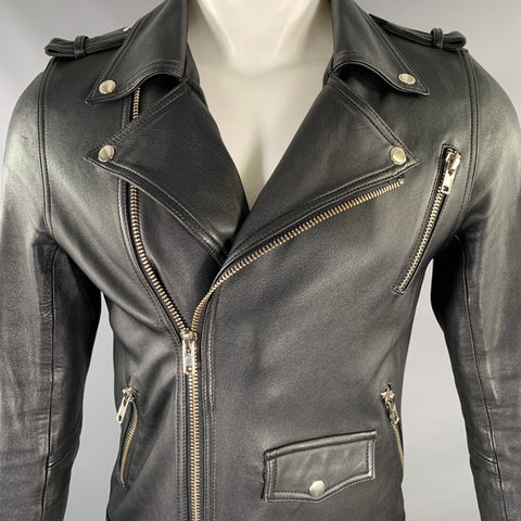NO BRAND Chest Size M Black Leather Motorcycle Jacket