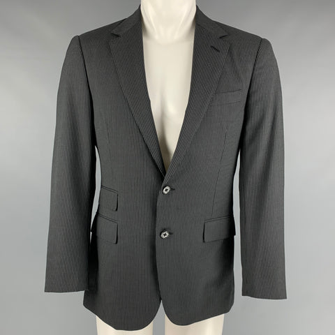 RALPH LAUREN Taille 38 Manteau de sport à simple boutonnage en laine à fines rayures gris noir