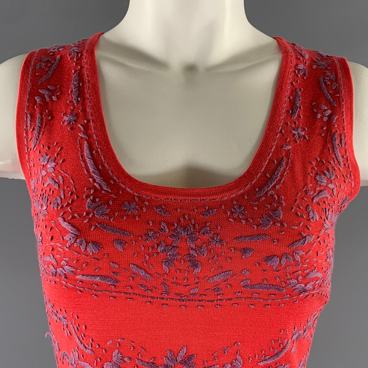 ETRO Size 4 Lavender Coral Silk Embroidered Tank Casual Top