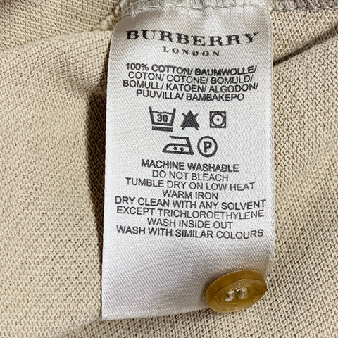 BURBERRY BRIT Size M Beige Embroidery Cotton Pique Classic Fit Contrast Trim Long Sleeve Polo
