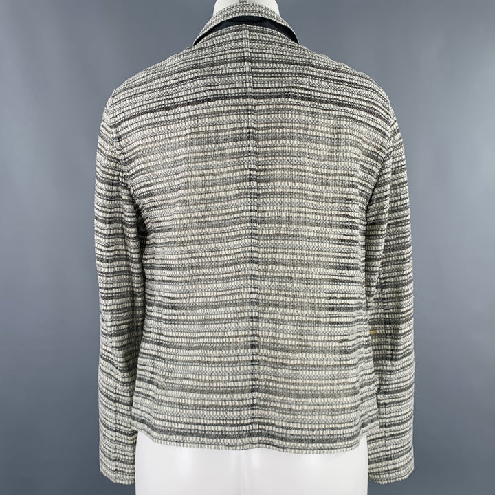 AKRIS Size 8 Grey White Cotton Wool Stripe Open Front Jacket