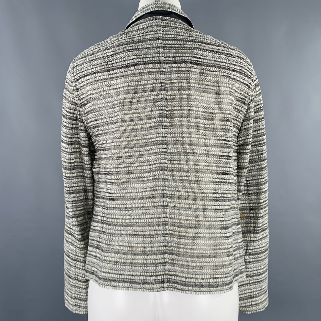 AKRIS Size 8 Grey White Cotton Wool Stripe Open Front Jacket