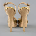 FENDI Size 9 Taupe Suede Metallic Gold Leather Peep Toe Platform Sandals FENDI
