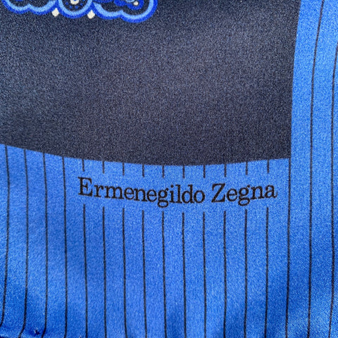 ERMENEGILDO ZEGNA Blue Navy Stripe Silk Pocket Square