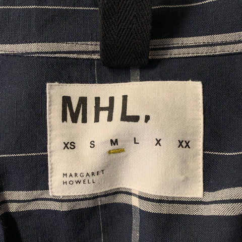 MARGARET HOWELL Size M White Navy Tartan Linen Cotton Wool Long Sleeve Shirt