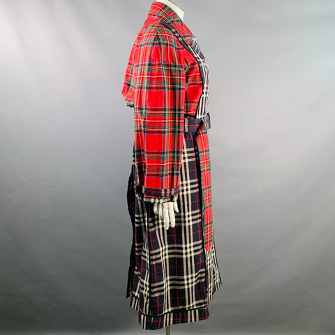 BURBERRY Size L Multi Color Cotton Plaid Belted Trench Coat