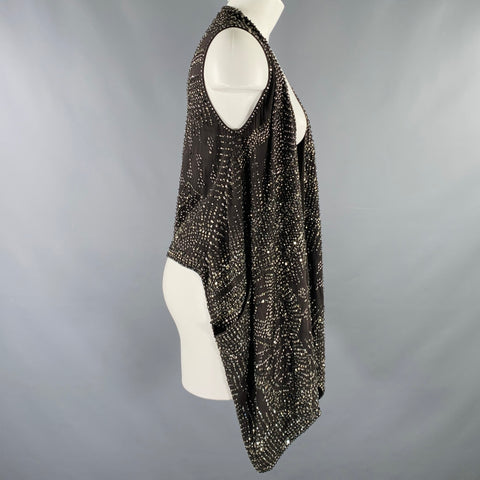 KAUFMAN FRANCO Size 2 Black Silver Silk Beaded Asymmetrical Vest