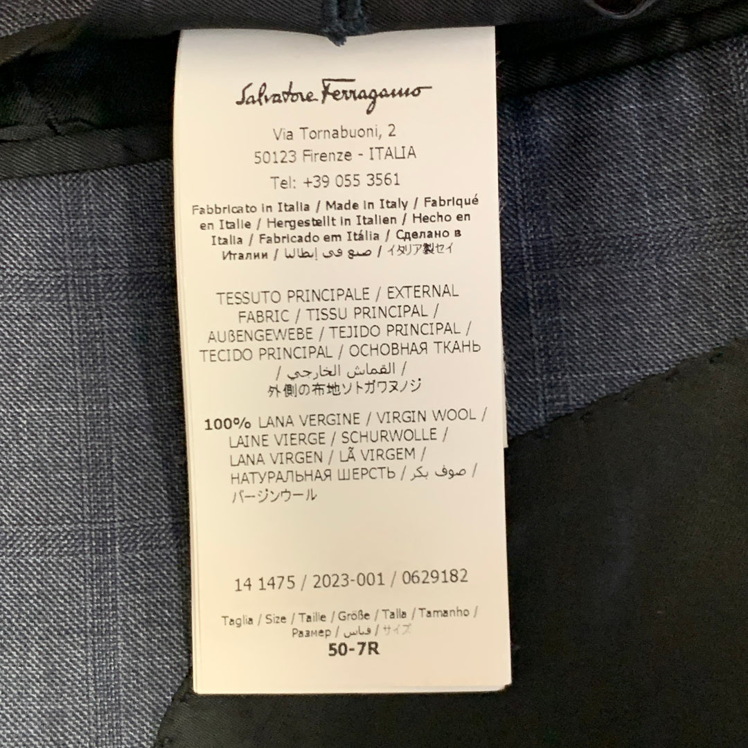 SALVATORE FERRAGAMO Size 40 Navy Blue Checkered Virgin Wool Sport Coat